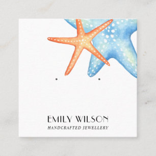 BLAUWE STAR FISH AQUATIC STUD EARRING DISPLAY CARD VIERKANTE VISITEKAARTJE