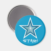 Blauwe Star-koelkast "STAR!" magneet rond blauw (Voorkant / Achterkant)