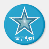 Blauwe Star-koelkast "STAR!" magneet rond blauw (Voorkant)