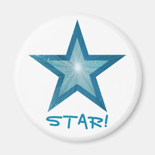 Blauwe Star-koelkast "STAR!" magneet rond wit