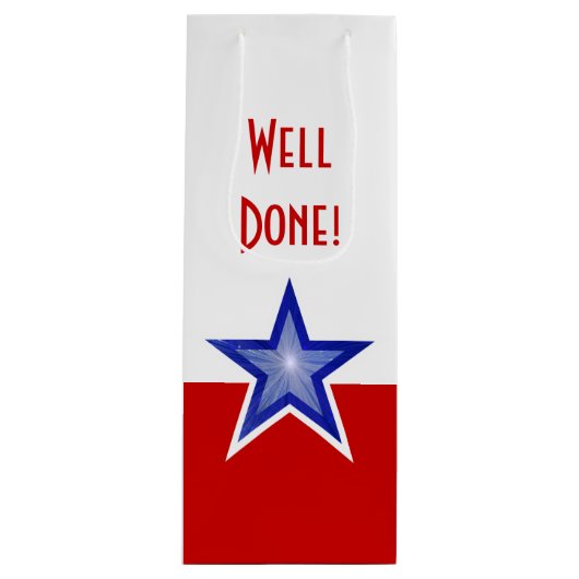 Blauwe Star Red-afdruk Goed gedaan. Wijn Wijn Cadeautas (Voorkant)