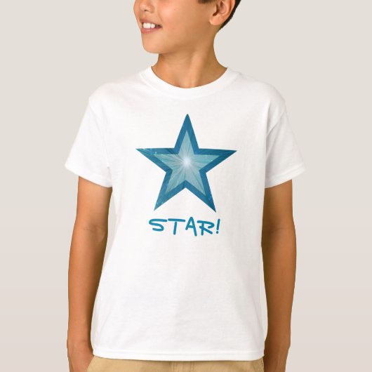 Blauwe Star 'STAR!' kinder T-shirt (Voorkant)