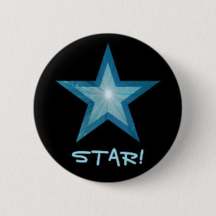 Blauwe Star 'STAR' knop zwart Ronde Button 5,7 Cm