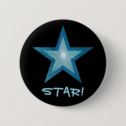 Blauwe Star 'STAR' knop zwart Ronde Button 5,7 Cm (Voorkant)