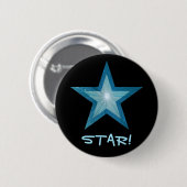 Blauwe Star 'STAR' knop zwart Ronde Button 5,7 Cm (Voorkant /achterkant)