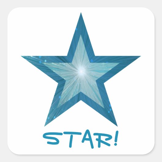 Blauwe Star 'STAR!' vierkante sticker wit (Voorkant)