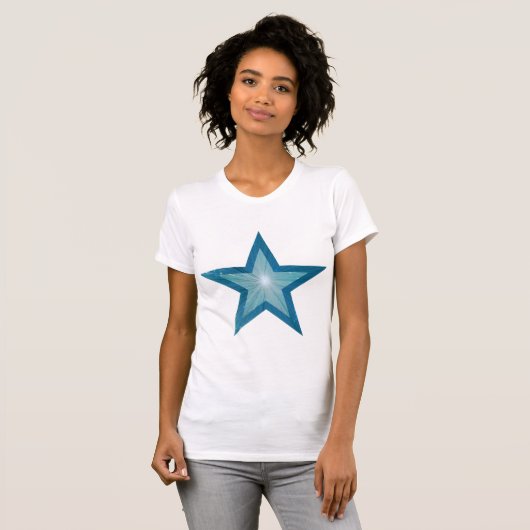 Blauwe Star-T-shirt wit T-shirt (Voorkant volledig)