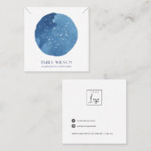 BLAUWE STAR WATERVERF CIRCLE STUD EARRING DISPLAY VIERKANTE VISITEKAARTJE (Voorkant / Achterkant)