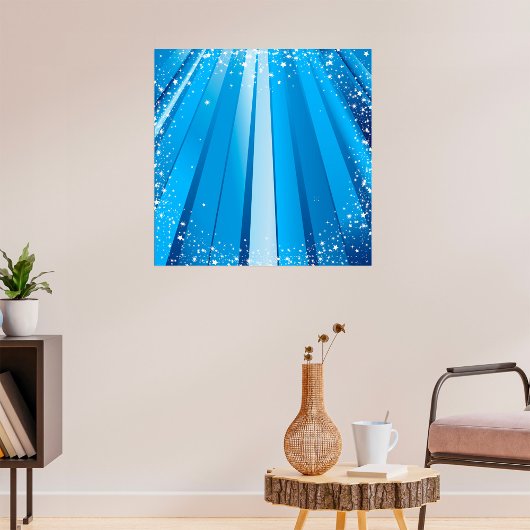 Blauwe Starburst Glans met Schitterende Lichtstral Poster