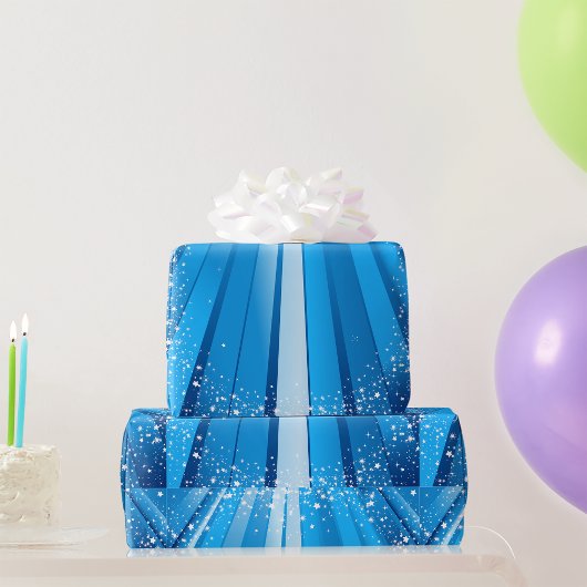 Blauwe Starburst Sparkle met stralende lichtstrale Cadeaupapier