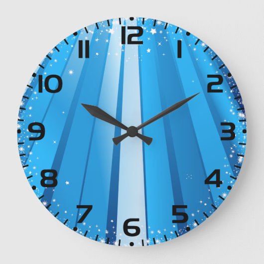 Blauwe Starburst Sparkle met stralende lichtstrale Grote Klok (Voorkant)