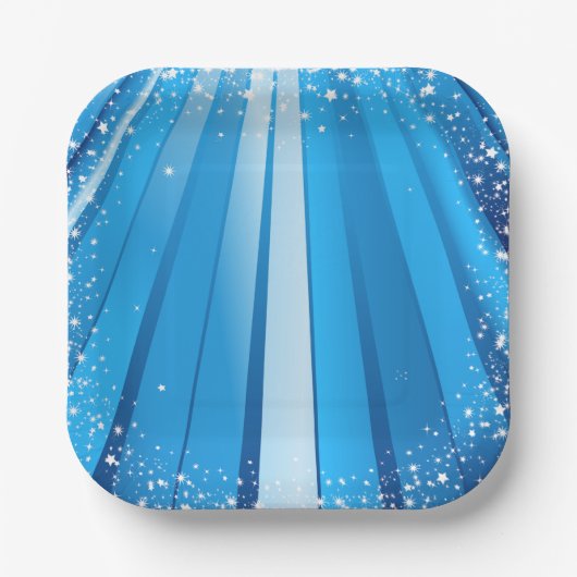 Blauwe Starburst Sparkle met stralende lichtstrale Papieren Bordje (Voorkant)
