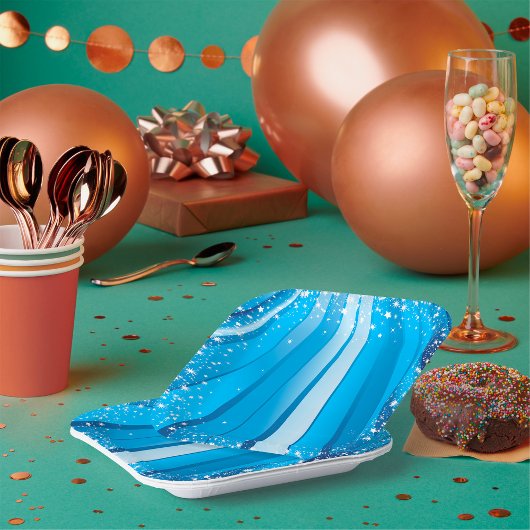 Blauwe Starburst Sparkle met stralende lichtstrale Papieren Bordje