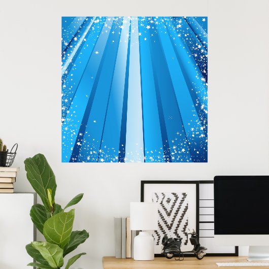 Blauwe Starburst Sparkle met stralende lichtstrale Poster (Thuiskantoor)