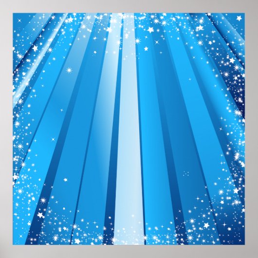 Blauwe Starburst Sparkle met stralende lichtstrale Poster (Voorkant)