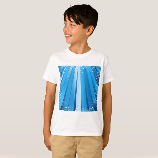 Blauwe Starburst Sparkle met stralende lichtstrale T-shirt (Voorkant volledig)