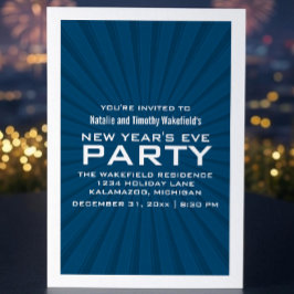 Blauwe Starburst Stripes Nieuwjaar Uitnodiging