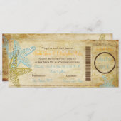  BLAUWE STARFISH BOARDING PASS INVITATIONS KAART (Voorkant / Achterkant)