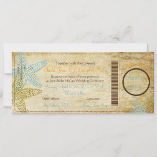 BLAUWE STARFISH BOARDING PASS INVITATIONS KAART