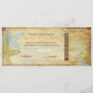 BLAUWE STARFISH BOARDING PASS INVITATIONS KAART