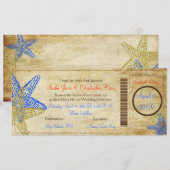 BLAUWE STARFISH BOARDING PASS INVITATIONS KAART (Voorkant / Achterkant)