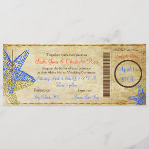 BLAUWE STARFISH BOARDING PASS INVITATIONS KAART