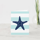 Blauwe Starfish op Mint Stripes Bedankkaart (Voorkant)