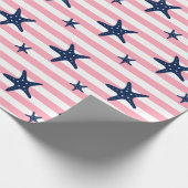 Blauwe Starfish op roze stropen Cadeaupapier (Hoek)