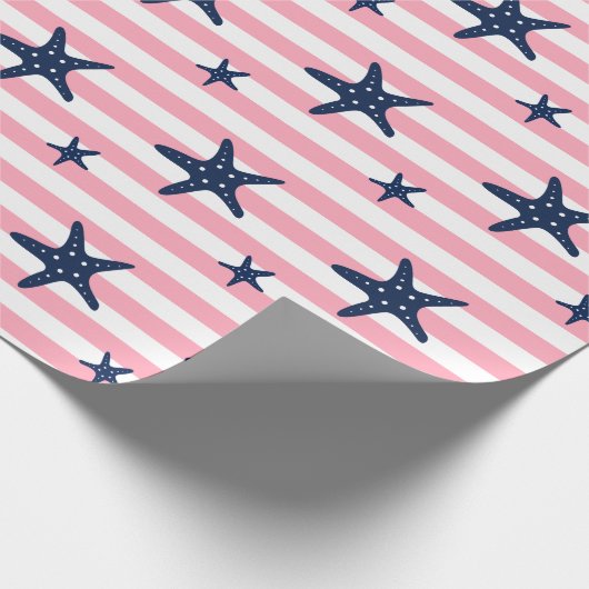 Blauwe Starfish op roze stropen Cadeaupapier (Hoek)