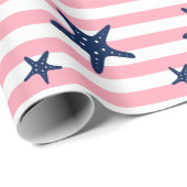 Blauwe Starfish op roze stropen Cadeaupapier (Rol Hoek)