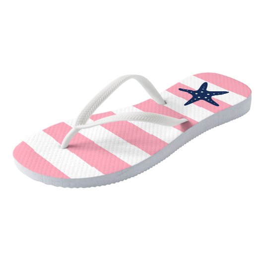 Blauwe Starfish op roze stropen Teenslippers (Schuin)