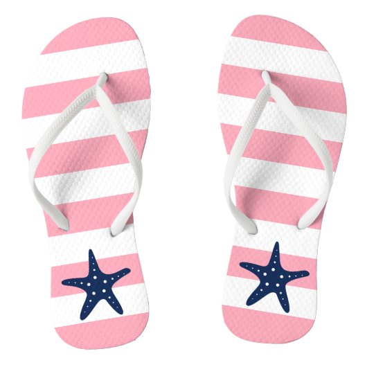 Blauwe Starfish op roze stropen Teenslippers (Voetbed)