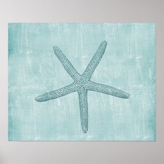 Blauwe Starfish strand zee nautische oceaan Poster (Voorkant)
