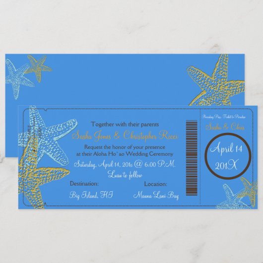 BLAUWE STARFISH WEDDING INVITATIONS KAART (Voorkant / Achterkant)