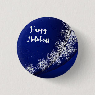 Blauwe starthemel met ijsvlokken ronde button 3,2 cm