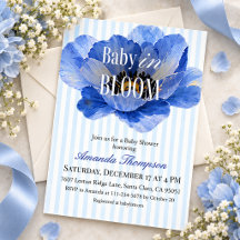 Blauwe Statement Bloem Gestreepte Baby Shower