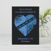 Blauwe steampunk hart verjaardagsfeestje kaart (Staand voorkant)