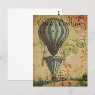 Blauwe Steampunk Hete Luchtballon Briefkaart