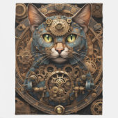 blauwe steampunk kat AI kunst deken (Voorkant)
