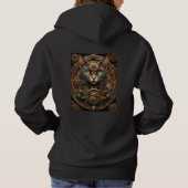 blauwe steampunk kat AI kunst hoodie (Achterkant)