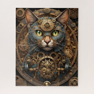 blauwe steampunk kat AI kunst puzzel