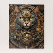 blauwe steampunk kat AI kunst puzzel Legpuzzel (Verticaal)