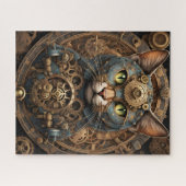 blauwe steampunk kat AI kunst puzzel Legpuzzel (Horizontaal)