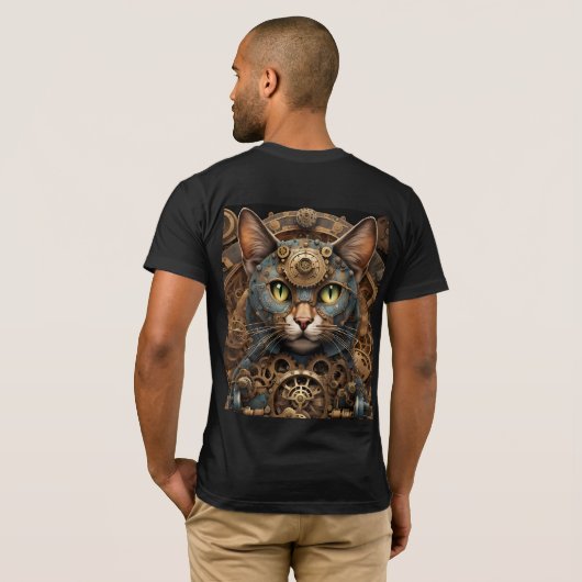 blauwe steampunk kat AI kunst T-Shirt (Achterkant volledig)