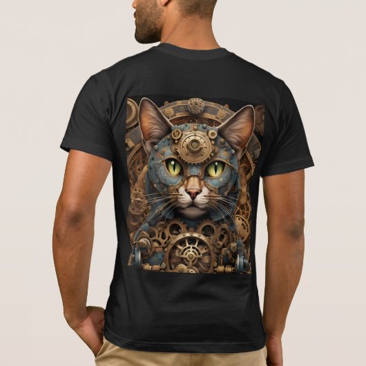 blauwe steampunk kat AI kunst T-Shirt (Achterkant)