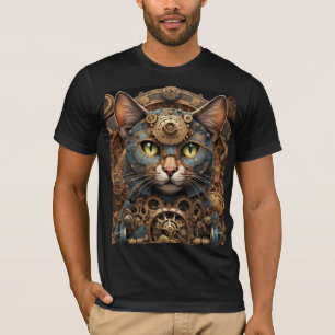 blauwe steampunk kat AI kunst T-Shirt