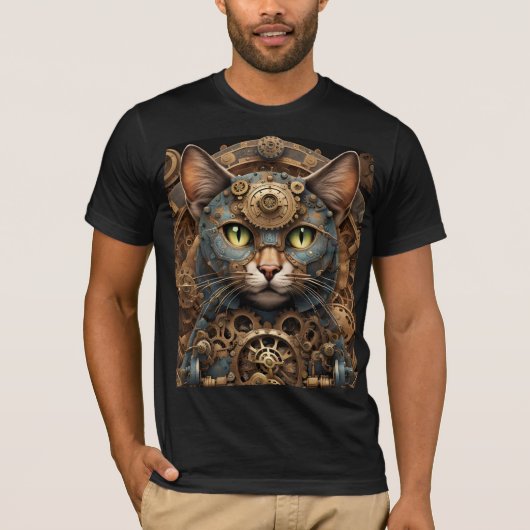 blauwe steampunk kat AI kunst T-Shirt (Voorkant)