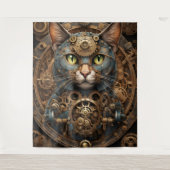 blauwe steampunk kat AI kunst Tapestry Wandkleed (Voorkant)