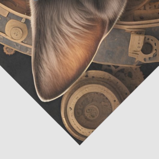 blauwe steampunk kat AI kunst tissue papier (Detail)