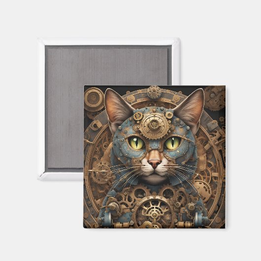 blauwe steampunk kat AI kunstmagneet Magneet (Voorkant / Achterkant)